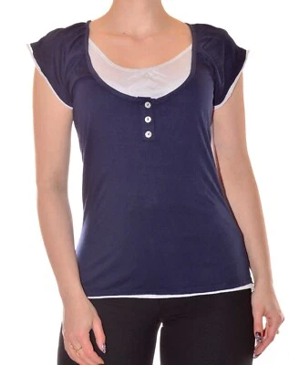 tshirt bleu marine doublé d'un débardeur blanc taille M col rond - Photo 1/4
