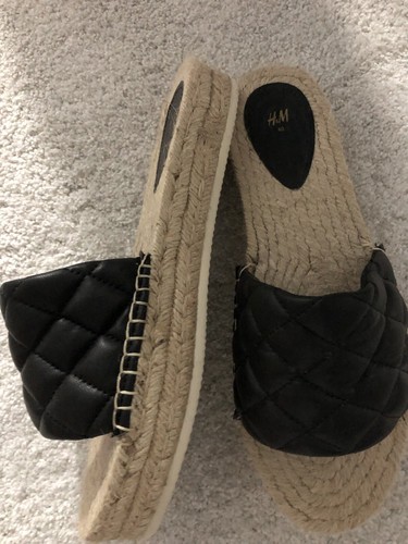 Black Mules Espadrilles Sliders Mules Black Quilted 40 7 Design Look Hessian H&M - Picture 4 of 6
