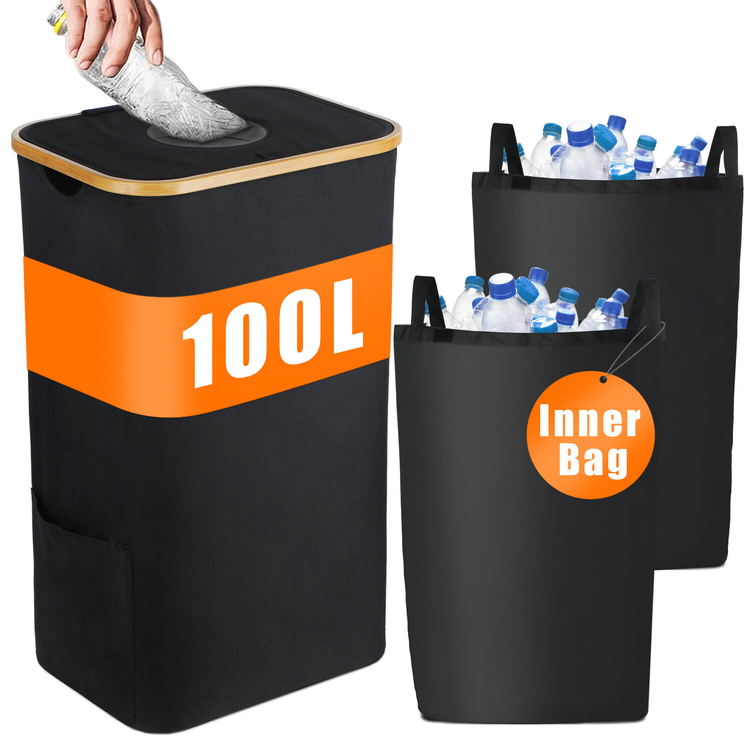 Recycling Bin for Kitchen, Recycle Bottle Bin with Lid Indoor Home-image