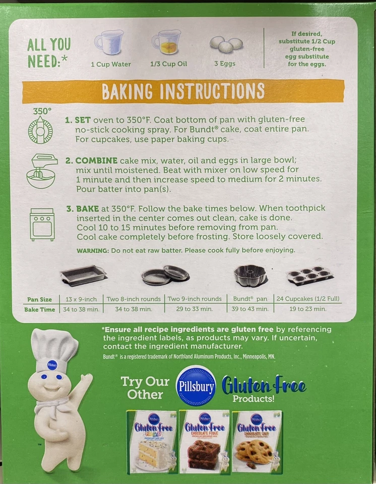 Pillsbury SIN GLUTEN Clásico Amarillo Premium Mezcla para Pasteles Caja de 17 OZ - PAQUETE DE 2 Foto 4 de 4