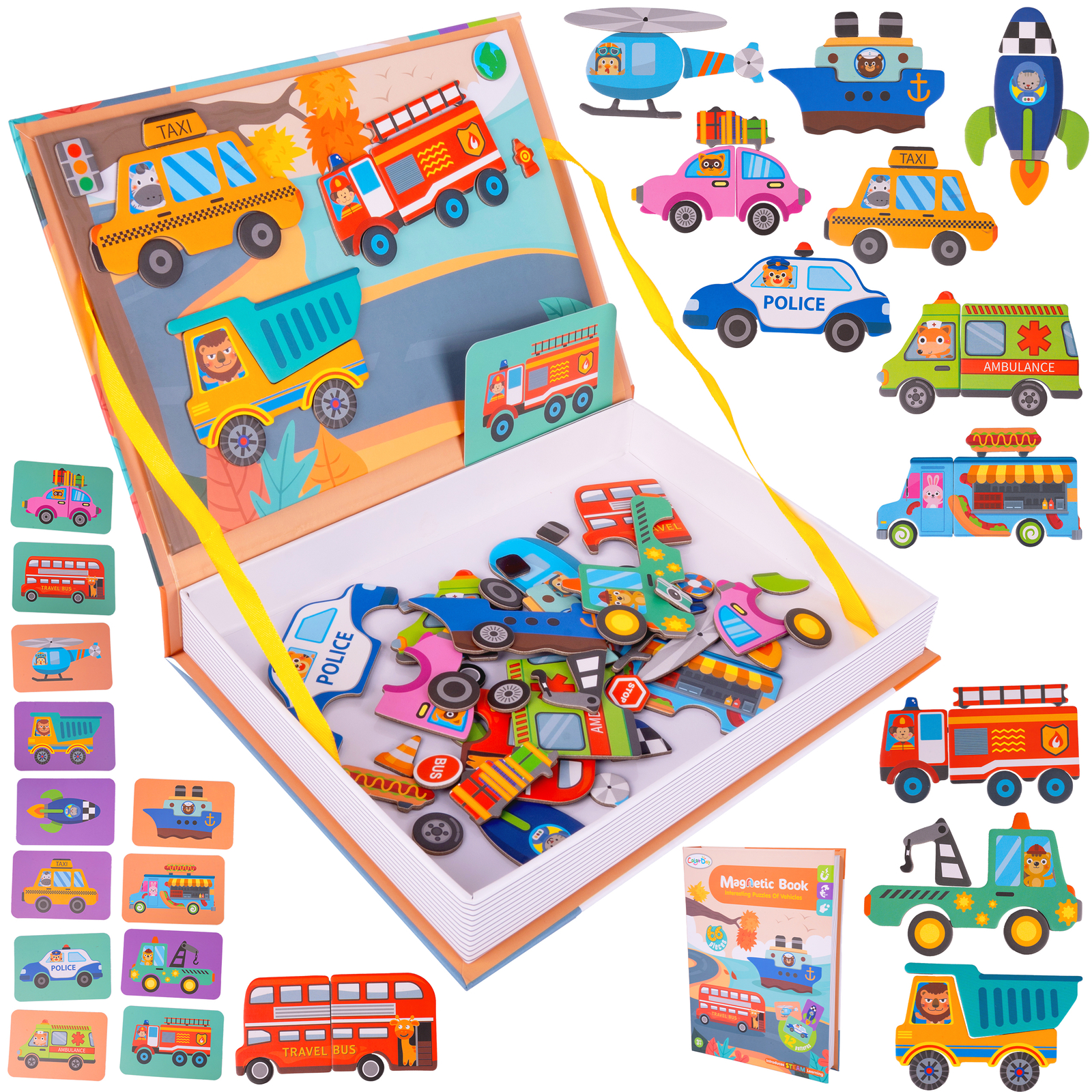 Malplay Rätsel magnetisches Puzzle Buch Fahrzeuge auf Magnet 65 Teile ab 3 Jahre