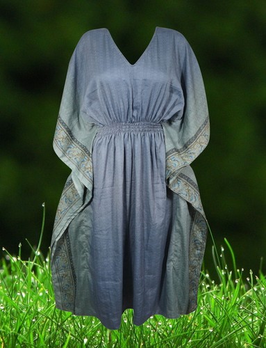 Beach Maxi Dress Kaftan Gray Floral Handamde Silk Kaftan Coverup Dress Gift L-2X