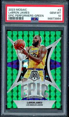 LeBron James Card 2023-24 Mosaic Epic Performers Green #2 PSA 10
