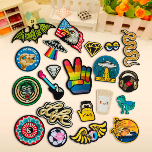 Embroidery Sew Iron On Patch Badge Transfer Fabric Bag Hat Jeans Applique Craft - Afbeelding 1 van 64