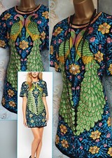New Asos Peacock Shift Black Green Embroidered beaded evening Party dress 10 12