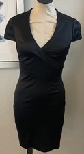 Nine West Black Satin Sleeveless Sheath Knee Length Cocktail Dress Sz 4
