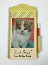 Vintage Cat Note Memo Pad -Don't Forget Your Kitchen Needs- w/ Pencil on Board 