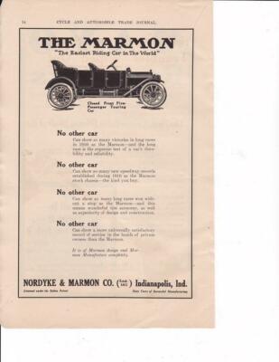 1911 Marmon Touring Car  Ad / Great Art  / Nordyke & Marmon / Indianapolis
