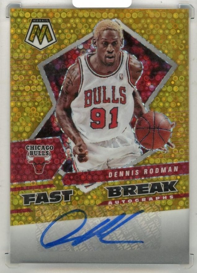 Dennis Rodman 2021-22 Panini Mosaic Basketball  #FBA-DRD Autographs Gold 06/10