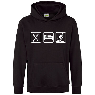Essen Schlaf Ski Hoodie Skifahren Geburtstag Geschenkidee Junge Mädchen personalisierbar Kinder