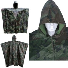 US Military Woodland Ripstop Wet Weather Raincoat Poncho For Camping Hiking Camo
