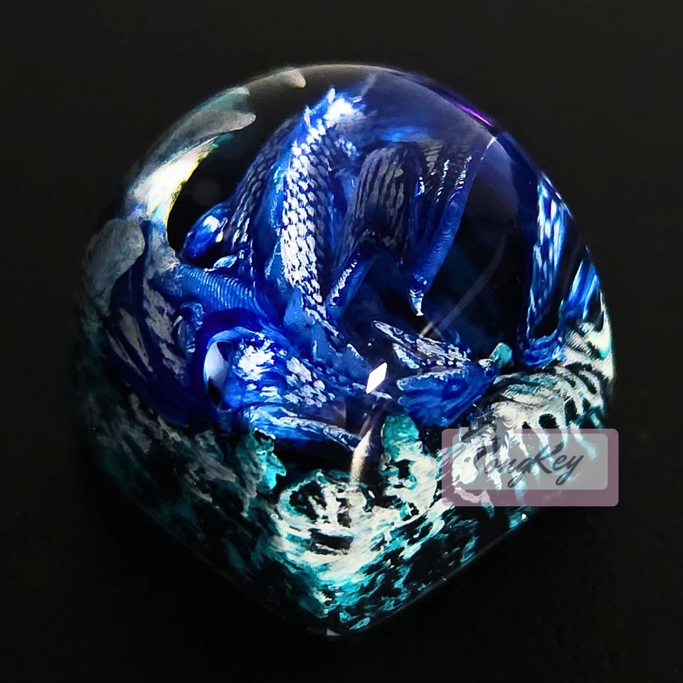 Sleeping Azure Dragon - Handpainted Artisan Resin Keycap for Mechanical Keyboard - Image 2 of 4