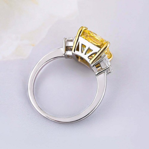 4Ct Radiant Canary Yellow Diamond Simulated Engagement Ring 14KWhite Gold Plated - Picture 4 of 9