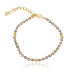 Beaded Smoky Quartz Gemstone Bracelet Yellow Gold 925 Silver Designer Jewelry