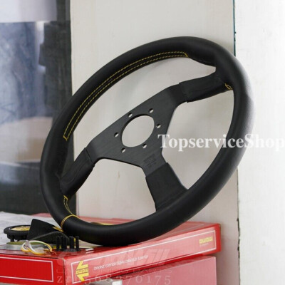 MOMO Veloce Racing V1 350mm Genuine Leather Yellow button Sport