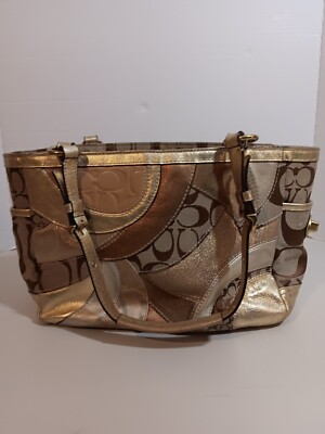 coachバック COACH METALLIC MOSAIC PATCHWORK SHOULDER BAG TOTE PURSE