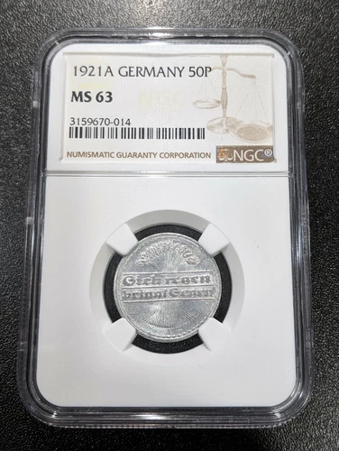 1921 A MS63 Germany 50 Pfennig UNC NGC KM# 27