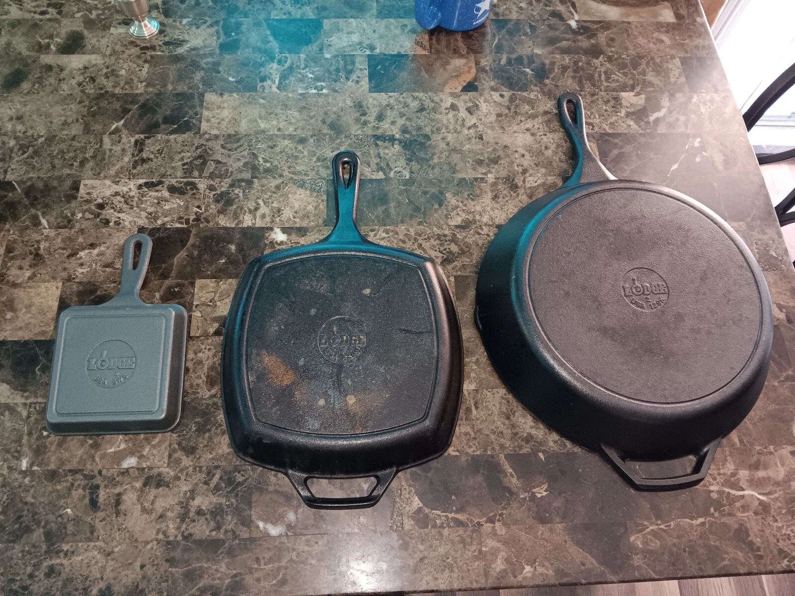 Lodge 3 skillets, 5WS, 8SGP and 12SK lot of 3 skillets USA made.