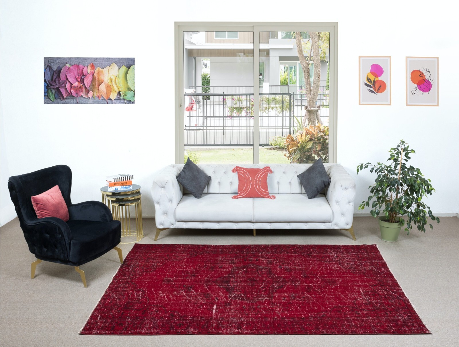 6.2x9.2 Ft Turkish Handmade Area Rug in Dark Red, Great 4 Modern ...