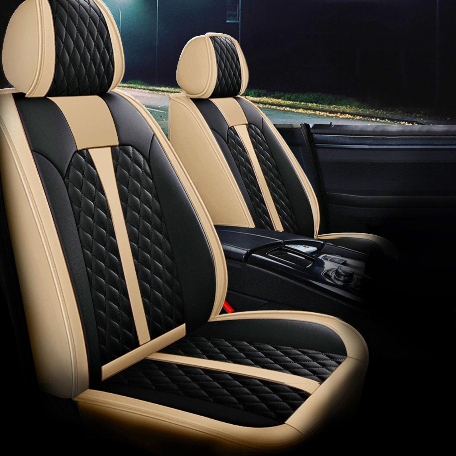 Car Seat Cover Faux Leather Full Set Beige Protector For FORD MAVERICK 2022 2024-image
