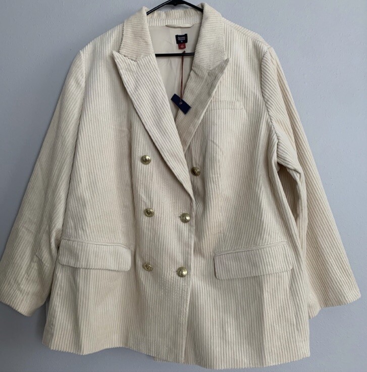 FILA Blazer canottaggio donna giacca velluto a coste 2XL più doppiopetto avorio nuovo con etichetta