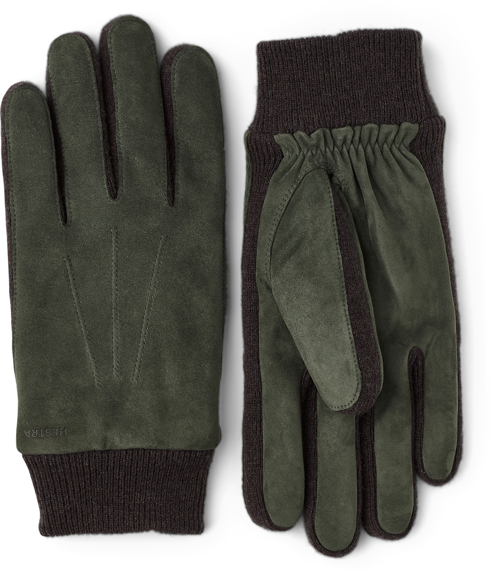 Guantes de gamuza Hestra Geoffrey - Oliva/Negro - Talla 9 - Nuevos con etiquetas