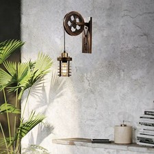 Wheel Wall Light Retro Industrial E27 Fitting Pully Wall Hanging Lamp Fixture UK