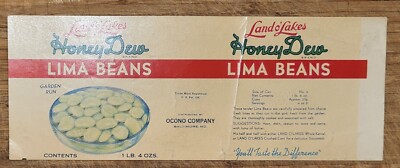 ADVERTISING Label Can Land O Lakes Honey Dew Lima Beans Ocono Baltimore Ma