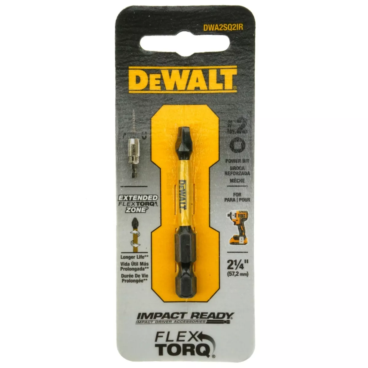Dewalt DWA2SQ2IR 2 Square Impact Ready Flex Torq Power Bit 2 1 4