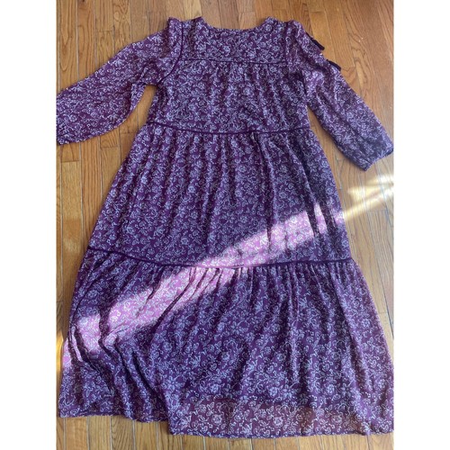Lucky Brand Kleid Damen Small Burgund AOP Blumen Boho Cottagecore Quaste Indie - Bild 8 von 12