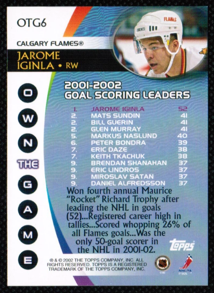 2002-03 Topps Own The Game Jarome Iginla Calgary Flames #OTG6 - Image 2 of 2