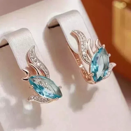 2.80Ct Marquise Cut Lab Created Aquamarine Hoop Earrings 14K Rose Gold Plated - Picture 7 of 7
