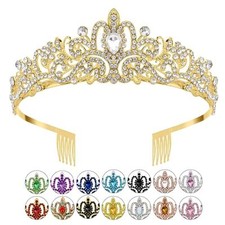 Crown, Crystal Tiaras for Girls Rhinestone Headbands for Women Happy Gold
