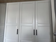 White Freestanding Wardrobe, 4 Hinged Doors with Rectangular Mirrors
