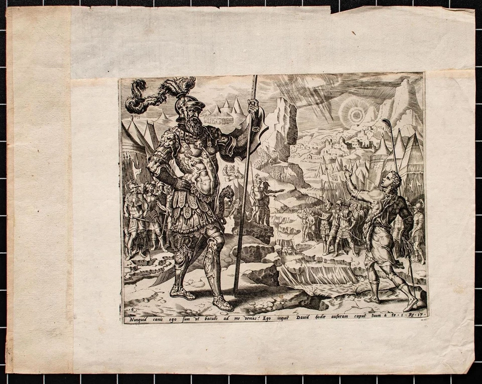 Marten von Heemskerk nach David gegen Goliath Bibel Orig Kupferstich Mitte 16 Jh - Bild 2 von 3