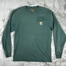Carhartt Shirt Mens Small Green Long Sleeve Pocket Original Fit Workwear Logo