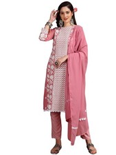Women's Chikankari Embroidery Georgette Straight Kurta Pant with Dupatta Set