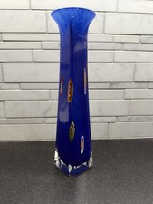 Blue Millefiori Art Glass Vase Murano Venice Italy 9"