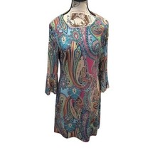 Tommy Hilfiger Paisley Print Bell Sleeve Shift Dress Women Size 8
