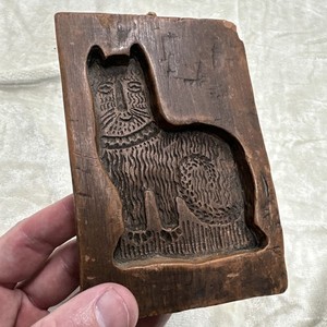 Vintage German Wax Springerle Gingerbread Shortbread Cookie Stamp Press Mold Cat