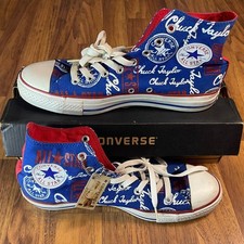 Rare Converse Chuck Taylor All Star High Top Mens 10 Logo Blue Red Canvas Shoes