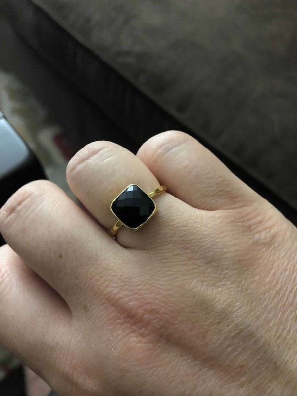 Black Onyx Ring 18k Gold Vermeil Cushion Cut Solitaire Ring, Size 8