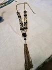 C1946 Black Stones and Gold 3 Strand Necklace 32 Inches Vintage Costume Jewelry