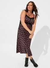 NEW Torrid Tea Length Challis Lace Trim Cami Long Sundress Size 4X Black Floral