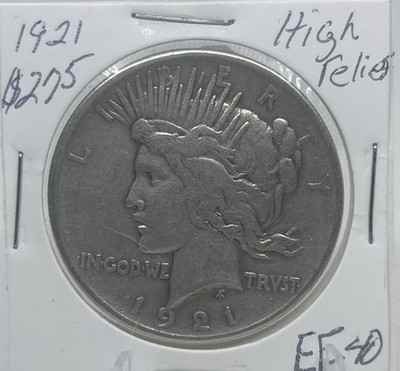 1921 High Relief Peace Silver Dollar - AU/BU Details (Old Cleaning) Nice Example