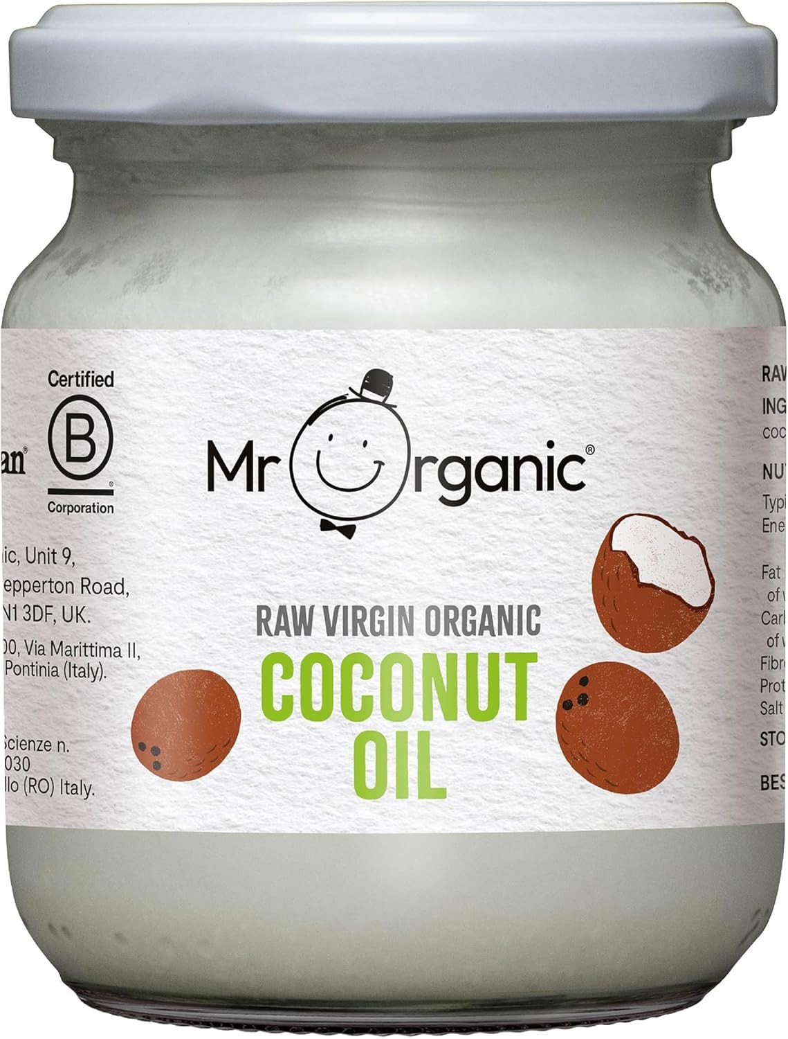 Mr Organic - Raw Virgin Coconut Oil 200ml - Vegan, Gluten-Free, Non-GMO, and Or