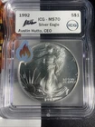 1992 American Silver Eagle ASE S$1 - ICG - MS70 Austin Hutto, CEO Signed 🔥HIT!