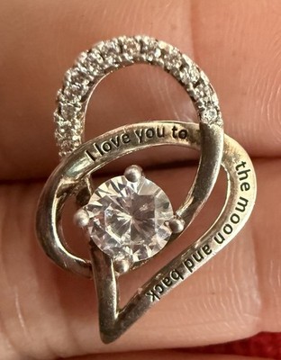 ALOV Sterling Silver 925 CZ Heart Pendant;   I Love You to the Moon and Back 