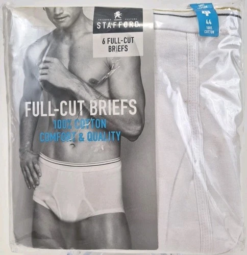 Stafford Men's Size 44 6pk Full Cut Briefs Underwear White 100% Cotton L750