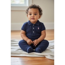 Polo Ralph Lauren Baby Unisex girl boy Shortall Romper One-Piece Blue Pony Logo